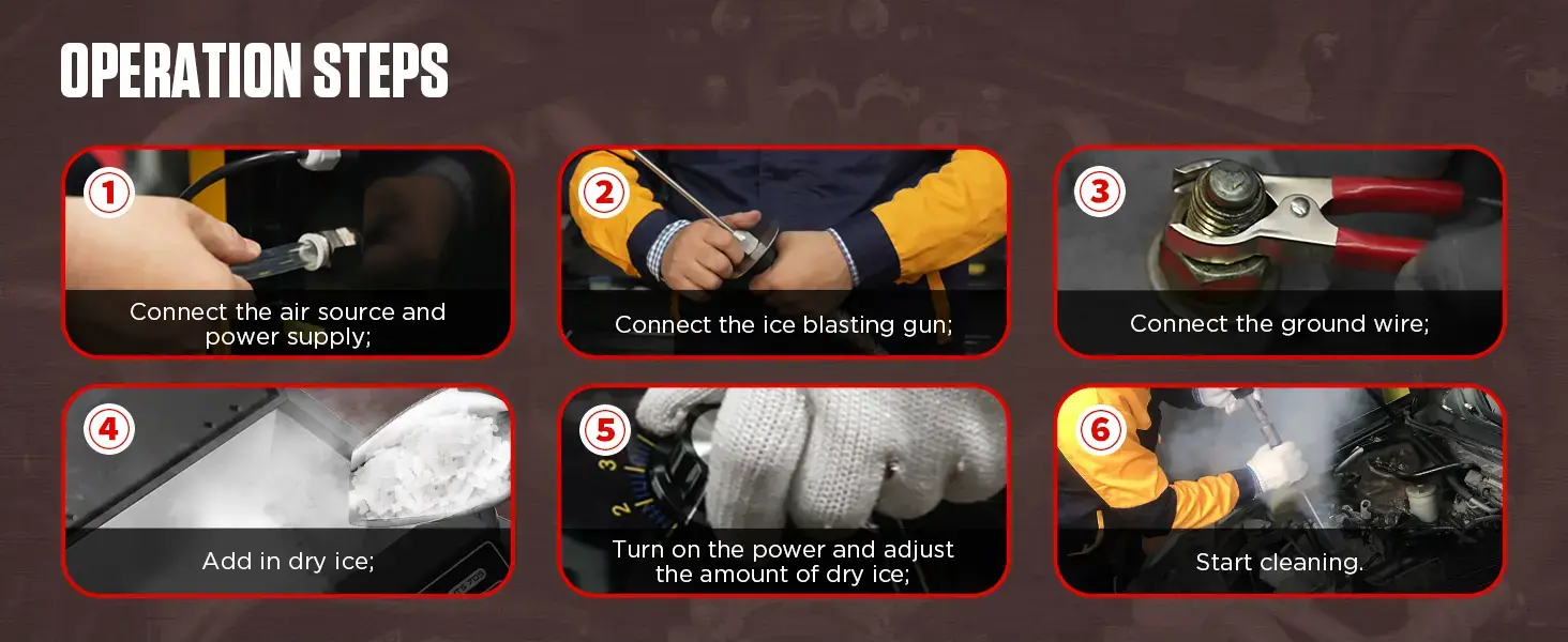 Dry ice blasting machine operation steps