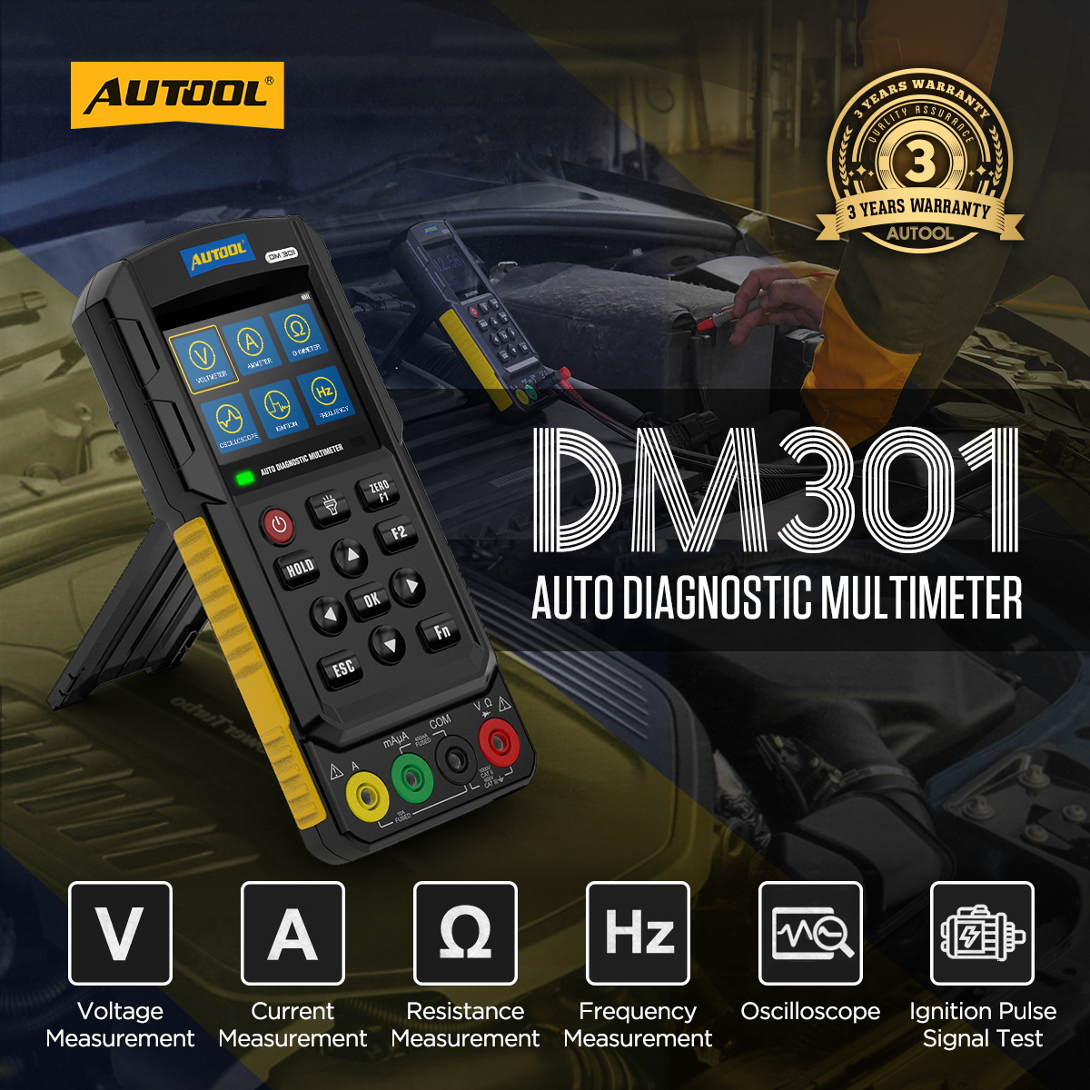 AUTOOL DM301 auto diagnostic multimeter for voltage current resistance frequency oscilloscope and ignition pulse signal test