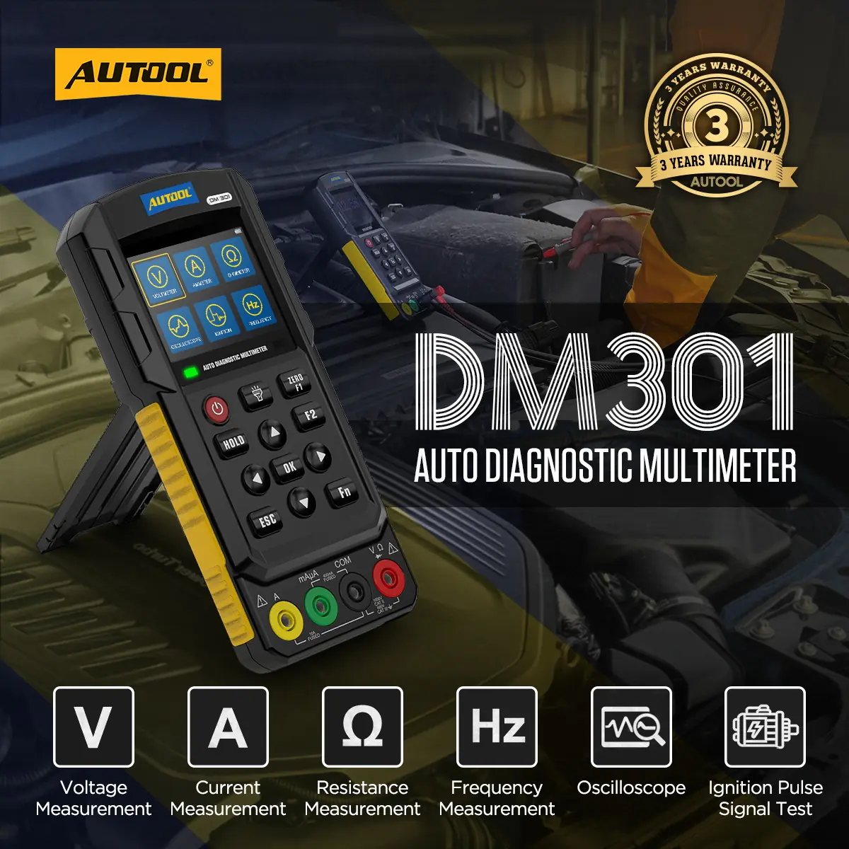 AUTOOL DM301 auto diagnostic multimeter for voltage current resistance frequency oscilloscope and ignition pulse signal test