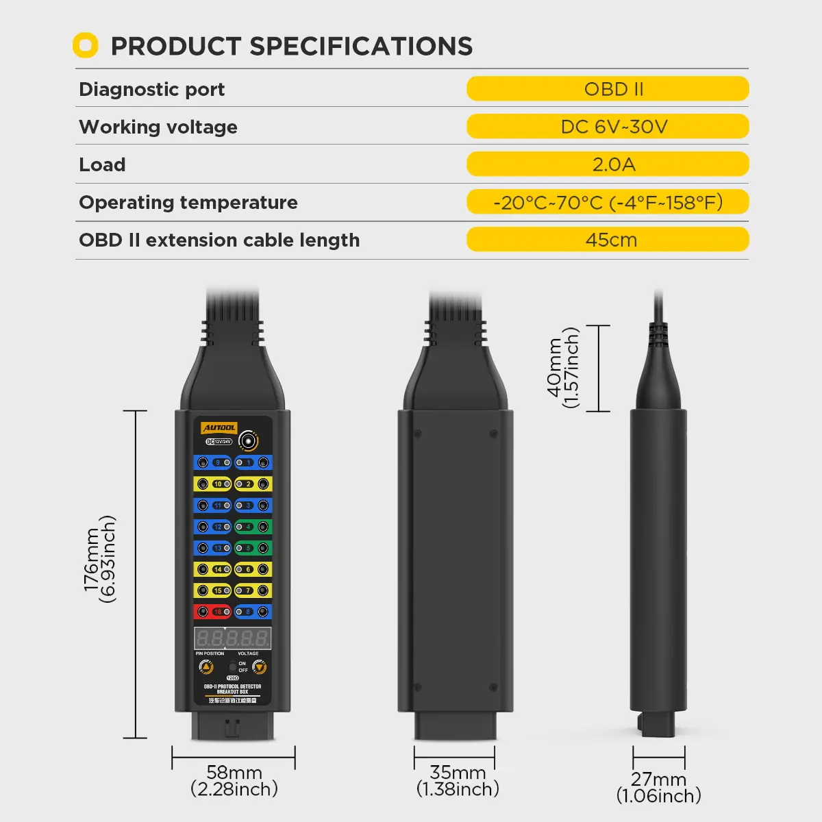 AUTOOL OBD2 Breakout Box Protocol Detector Premium Version packing list