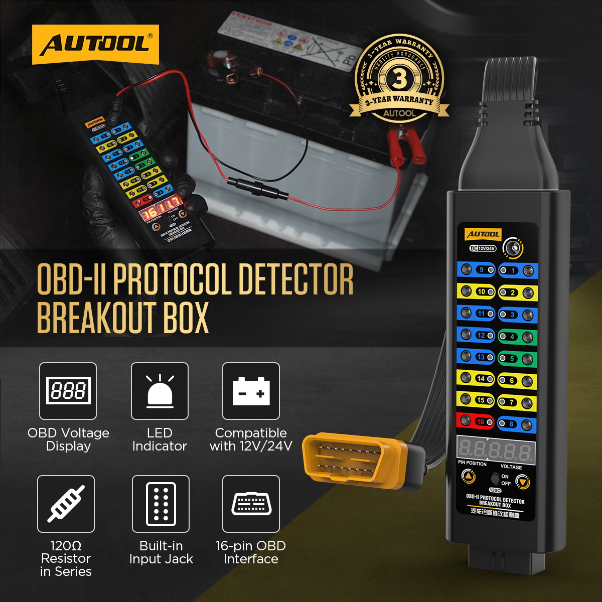 AUTOOL OBD2 Breakout Box Protocol Detector Premium Version main product image