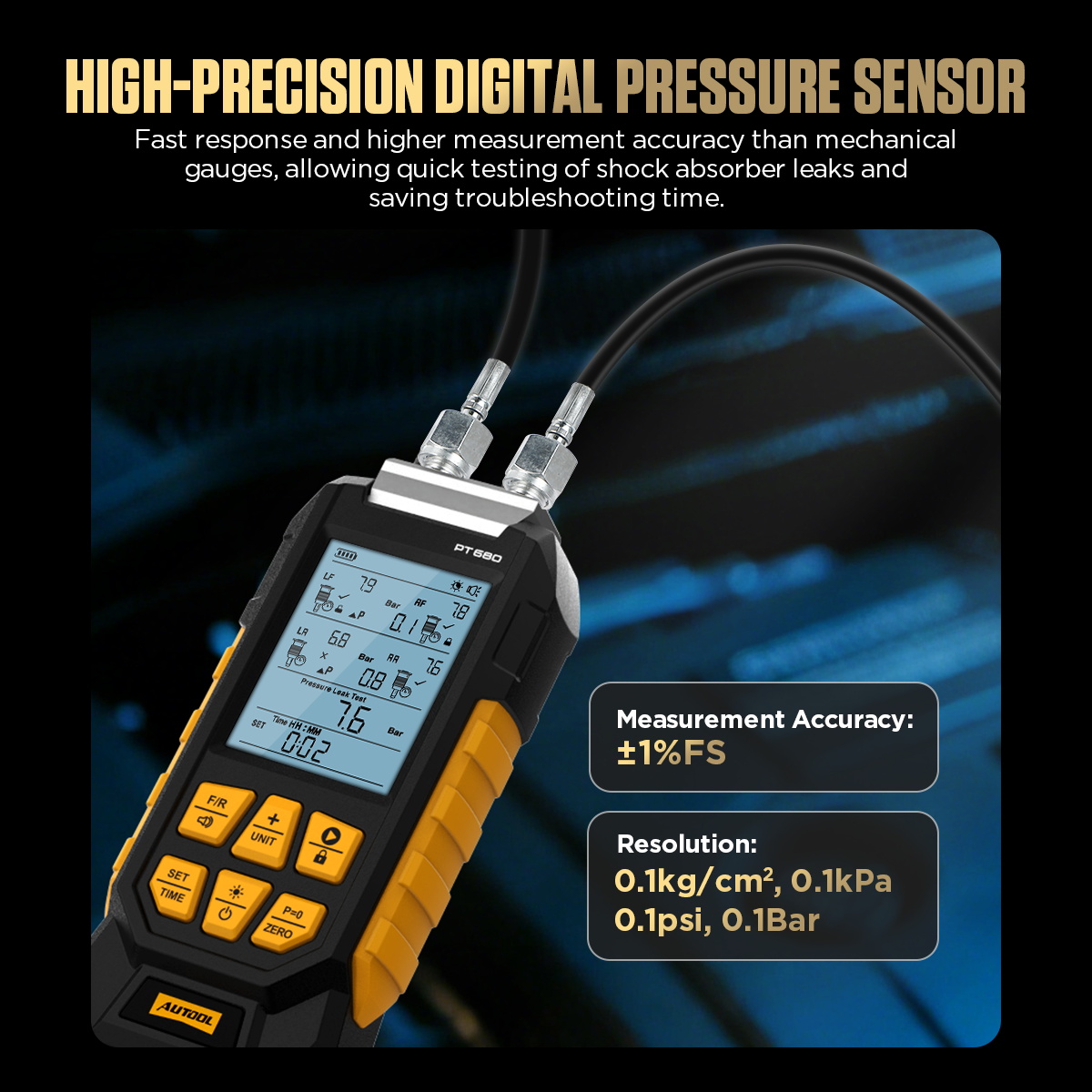 AUTOOL PT680 high-precision digital pressure sensor with measurement accuracy and resolution