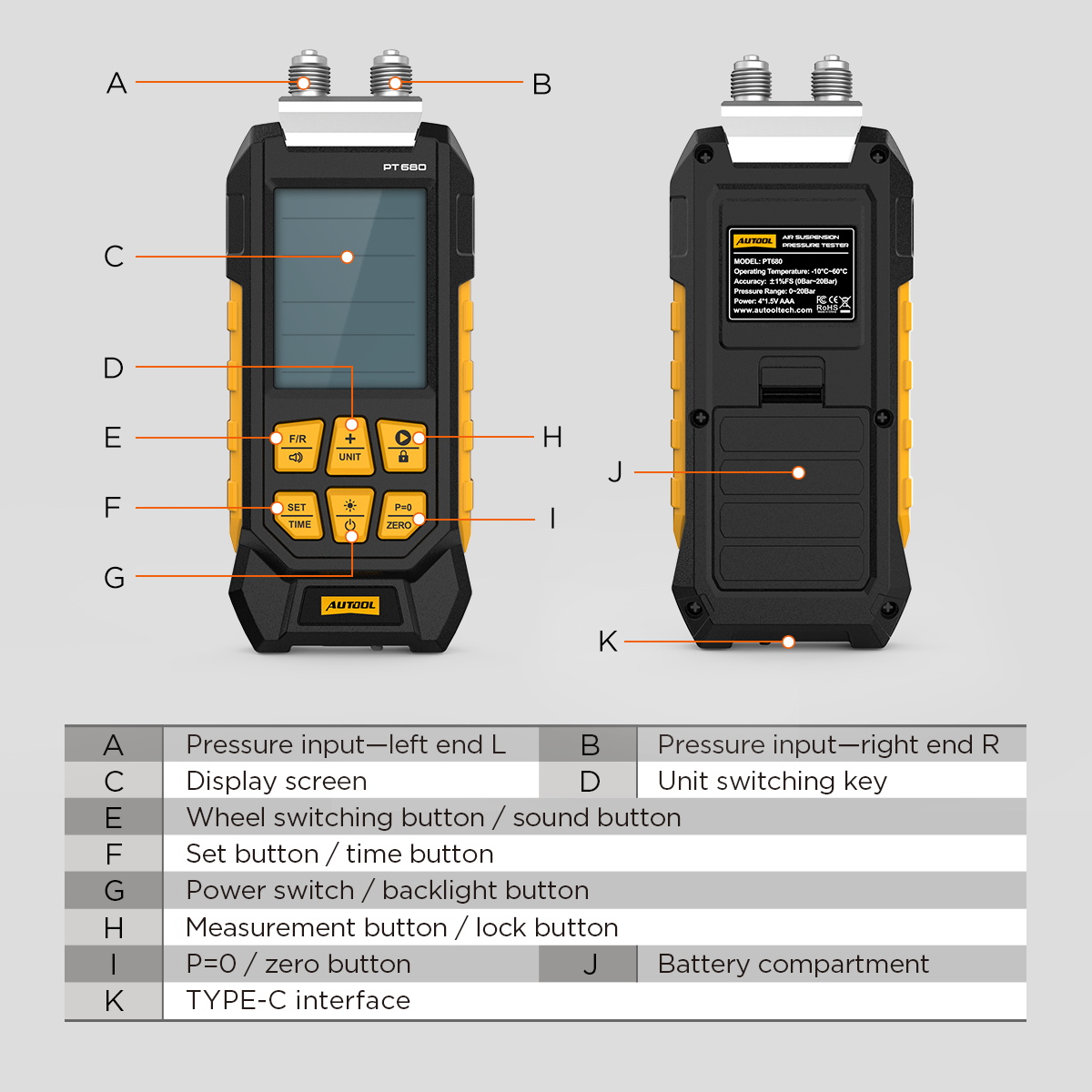 AUTOOL PT680 Air Suspension Pressure Tester