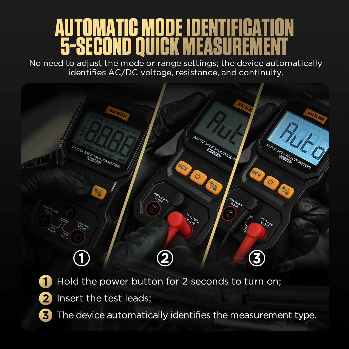 AUTOOL DM202 automatic mode identification and 5-second quick measurement