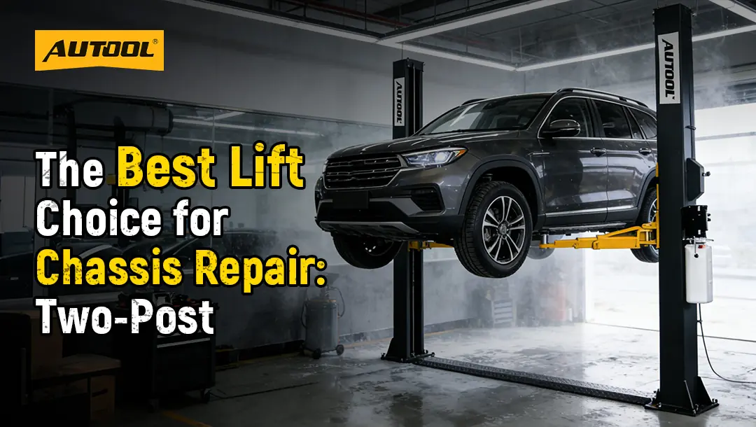 Two-post car lift for chassis repair