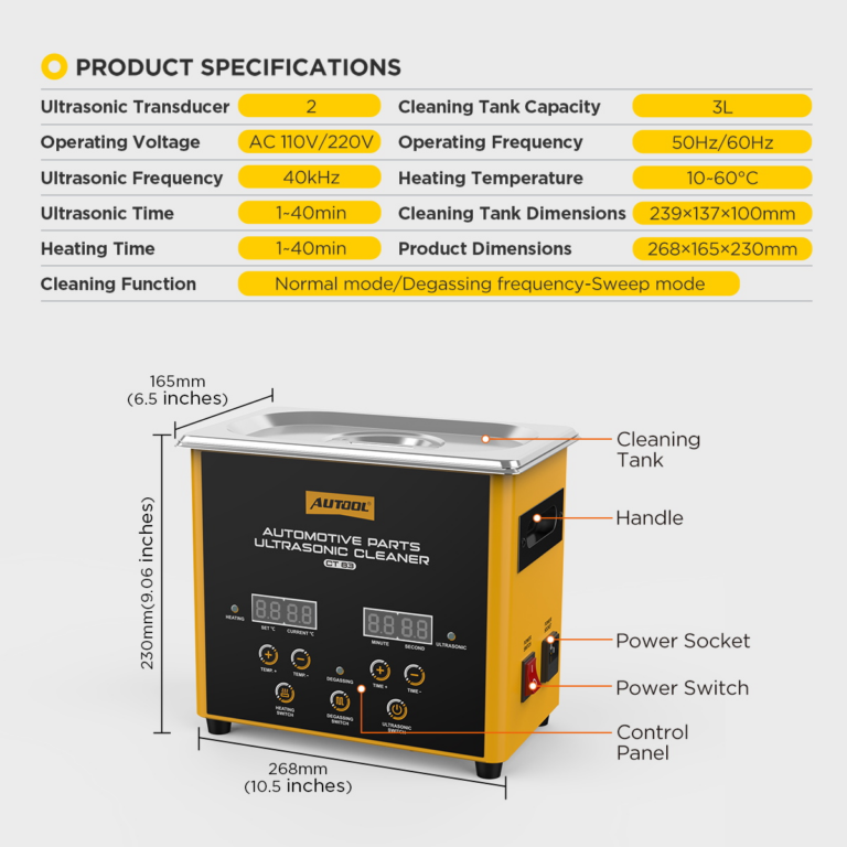 AUTOOL CT83 3 L Dual-Transducer Heated Ultrasonic Parts Cleaner