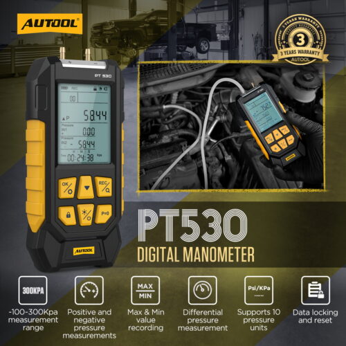 AUTOOL PT530 automotive digital manometer for vacuum and pressure diagnosis