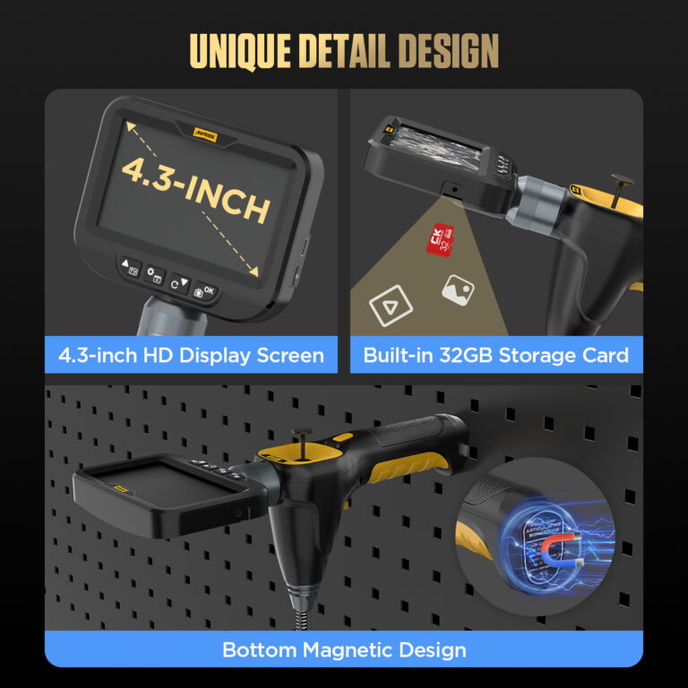 AUTOOL SVB308 4.3-inch HD display 32GB storage and magnetic base details