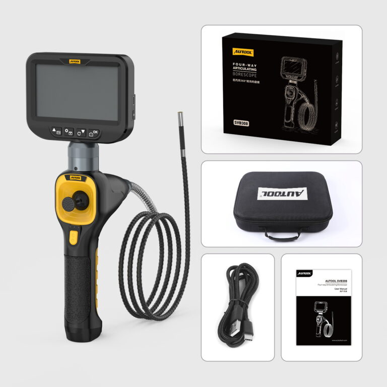 AUTOOL SVB308 articulating borescope package contents and carrying case