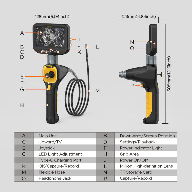 AUTOOL SVB308 borescope parts and control buttons diagram