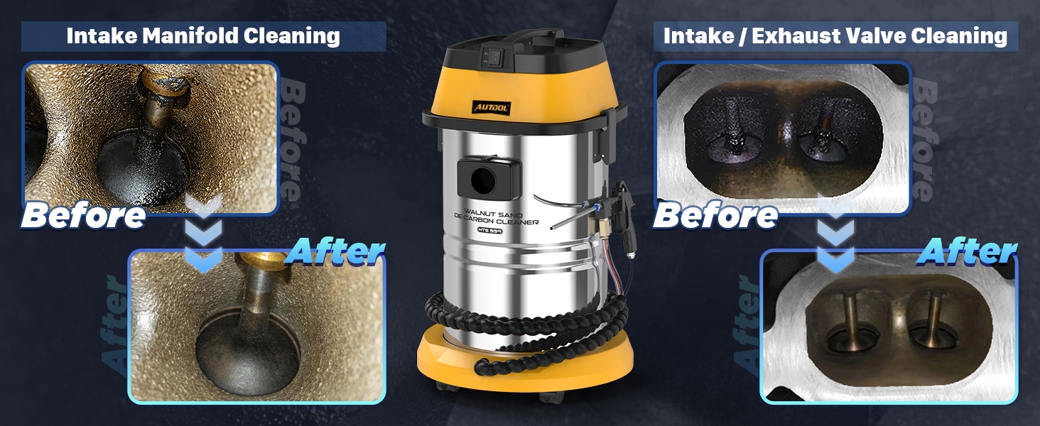 AUTOOL HTS559 intake valve carbon before-and-after cleaning comparison