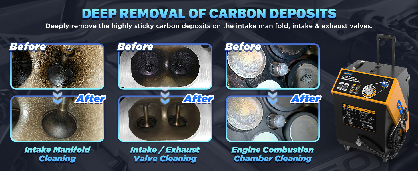 AUTOOL HTS678 carbon deposit before-and-after cleaning comparison