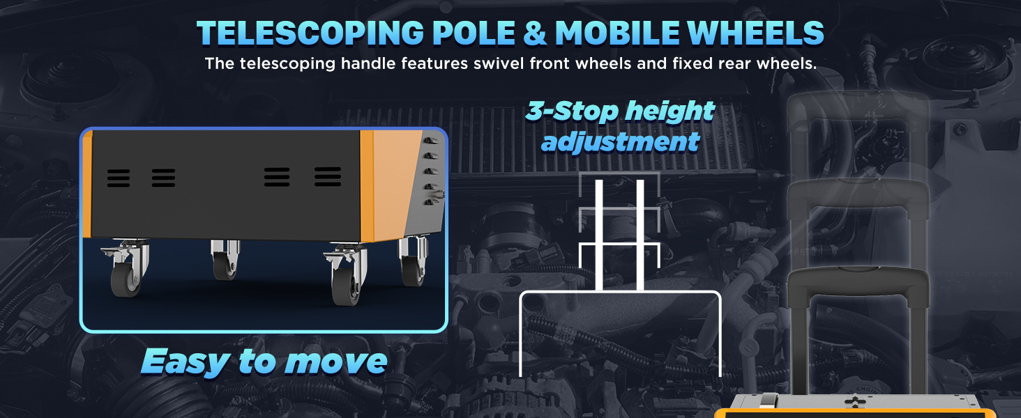 AUTOOL HTS678 telescoping handle and mobile caster design