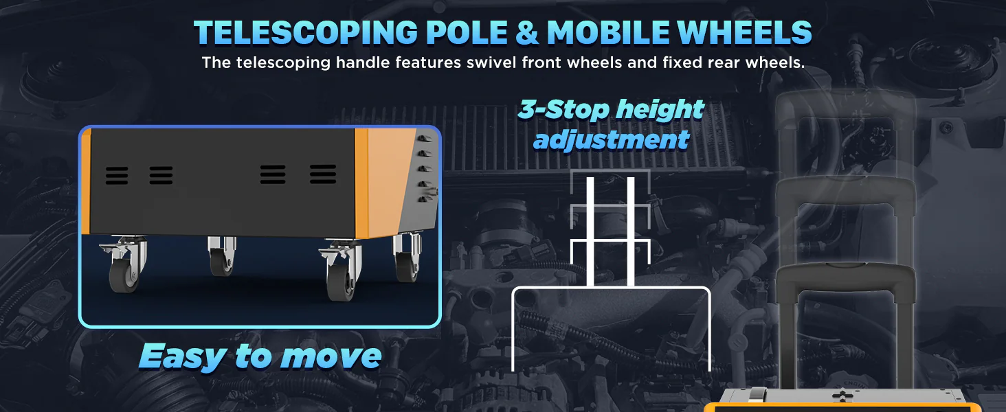 AUTOOL HTS678 telescoping handle and mobile caster design