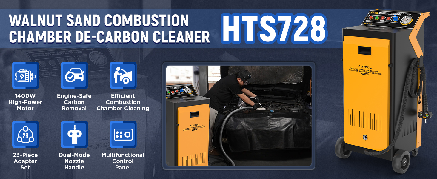 AUTOOL HTS728 walnut blasting machine overview for intake and supported combustion-chamber cleaning