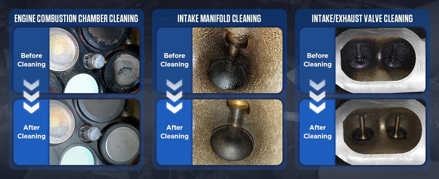 AUTOOL HTS728 intake valve carbon before-and-after cleaning comparison