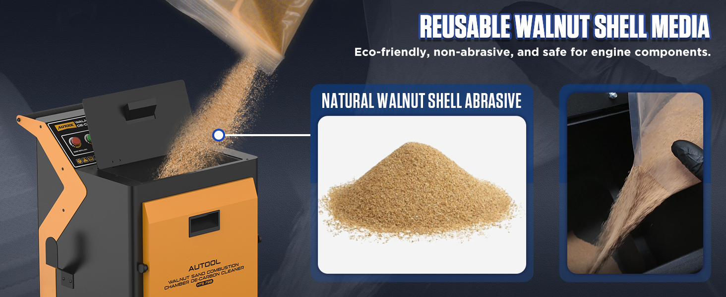 AUTOOL HTS728 recovered walnut shell abrasive and reuse guidance