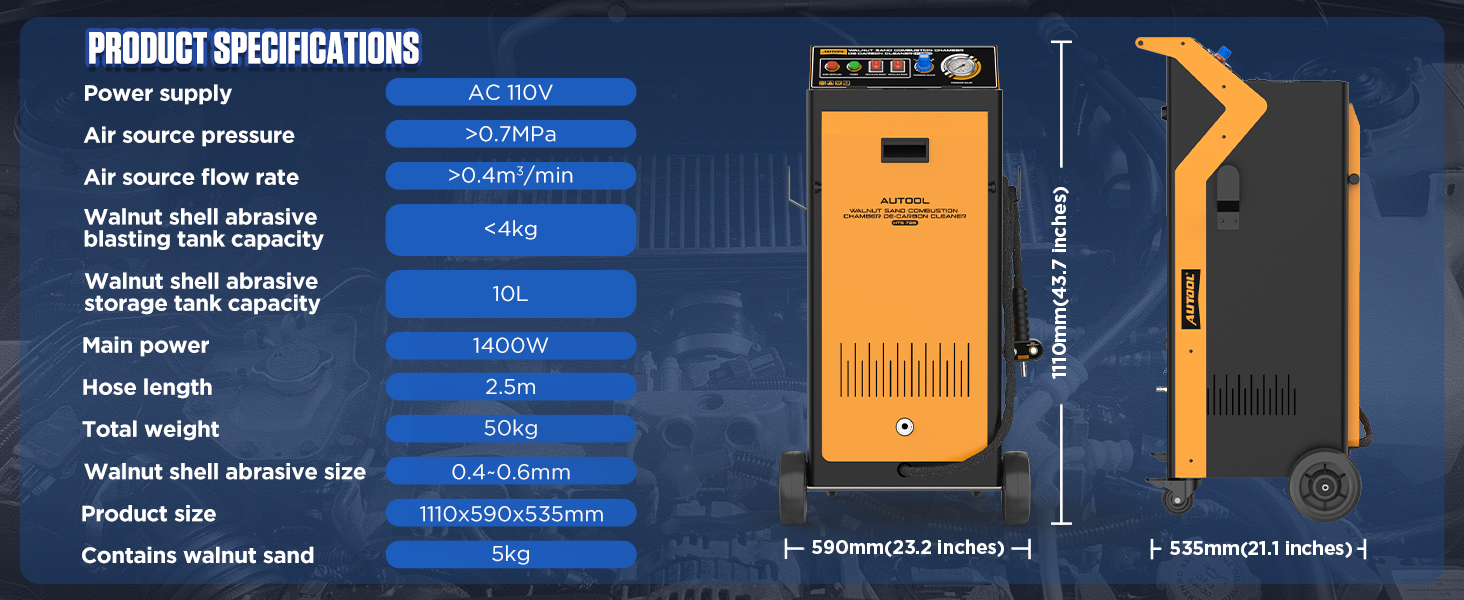 AUTOOL HTS728 specifications and machine dimensions