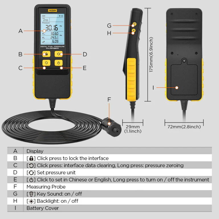 AUTOOL PT630 Digital Fuel Pressure Gauge-11 AUTOOL PT630 Dijital Yakıt Basınç Göstergesi