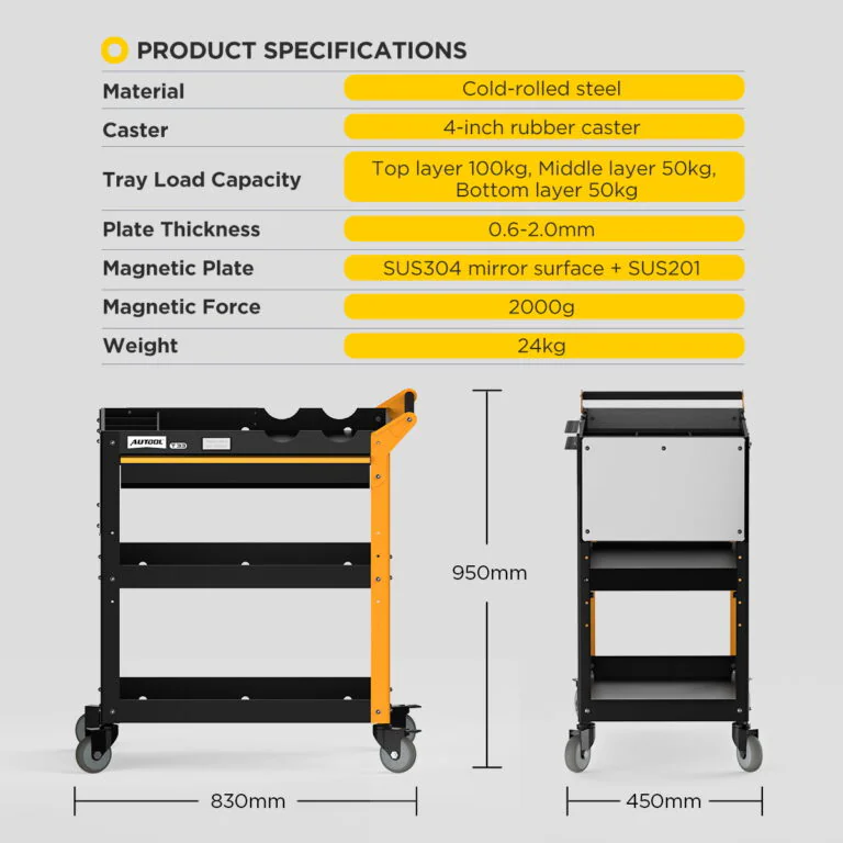 AUTOOL T33 Three-Tier Workshop Tool Cart with Drawer
