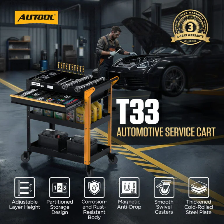 AUTOOL T33 Three-Tier Workshop Tool Cart with Drawer