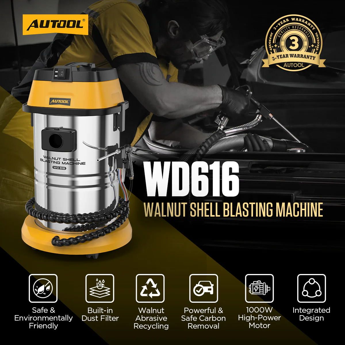 AUTOOL WD616 น้ำยาทำความสะอาดคาร์บอนแบบพ่นด้วยเปลือกวอลนัท
