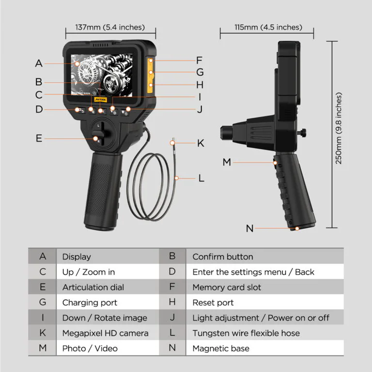 AUTOOL V86 2.8mm Two-Way Articulating Borescope