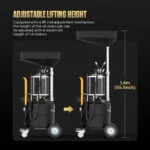 AUTool OD710 shown at two drain-pan heights, demonstrating an adjustable maximum lifting height of 1.4 meters.