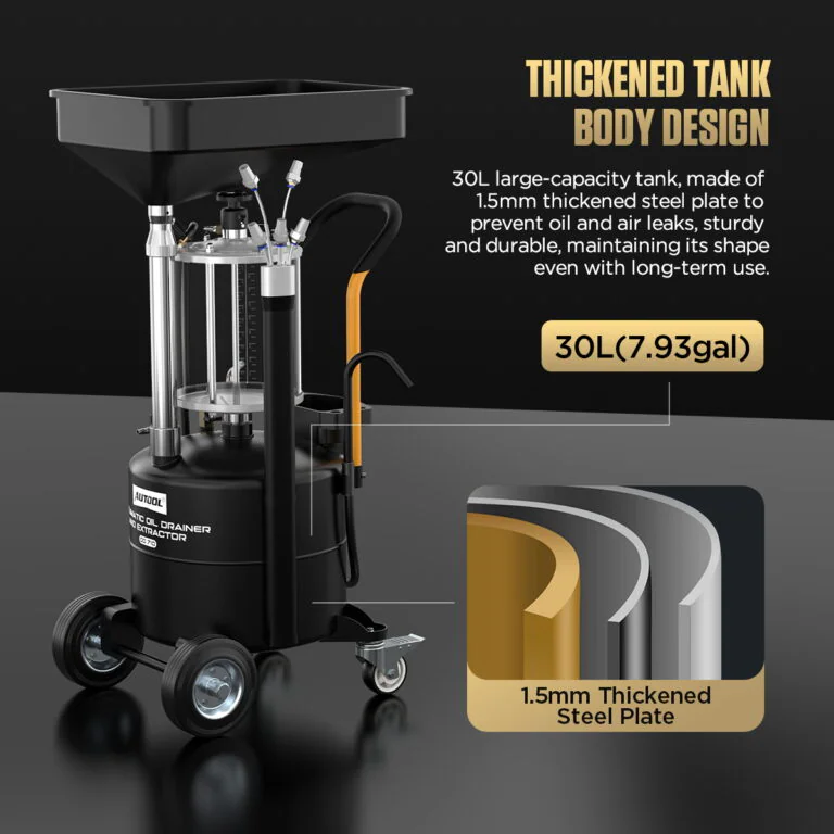 AUTool OD710 with a cutaway graphic highlighting its 30-liter tank made from 1.5-millimeter thickened steel plate.