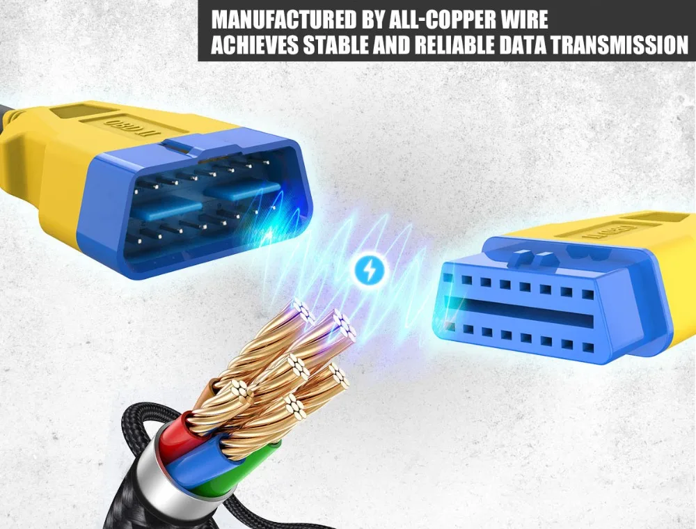 AUTOOL OBD2 extension cable pure copper wire for stable and reliable data transmission
