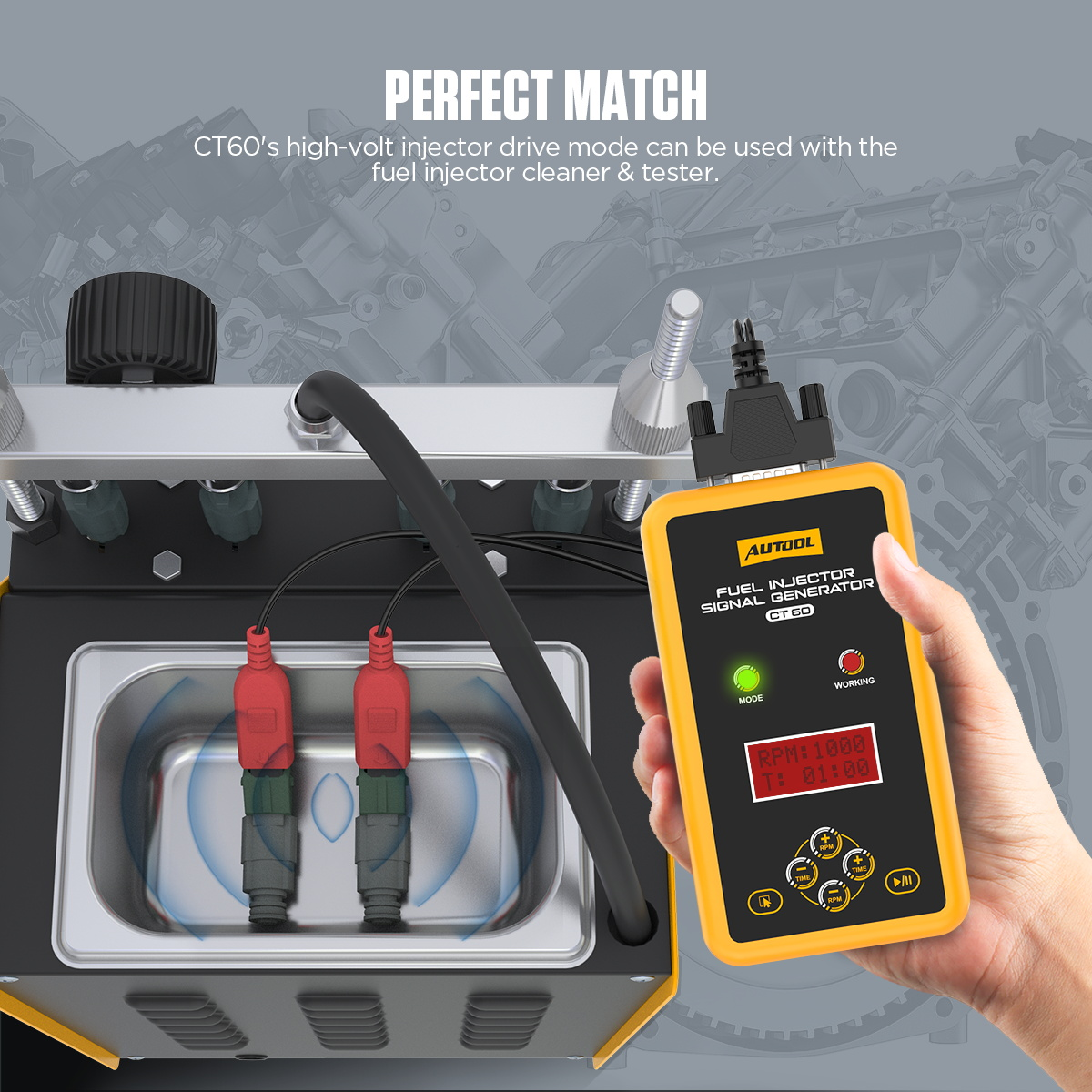 AUTOOL CT60 high volt injector drive mode used with fuel injector cleaner and tester