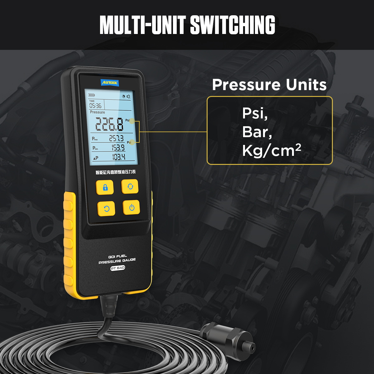AUTOOL PT640 pressure unit switching between Psi Bar and Kg per square centimeter
