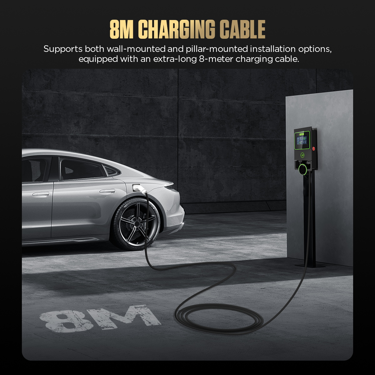 AUTOOL C701 8m charging cable with wall-mounted and pillar-mounted installation support