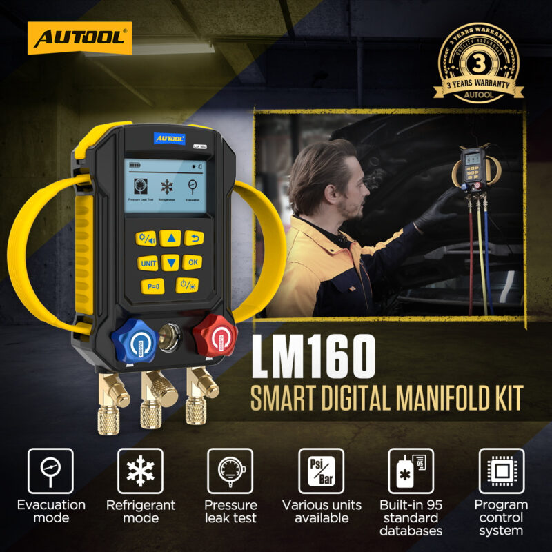 AUTOOL LM160 smart digital manifold kit application and key function image