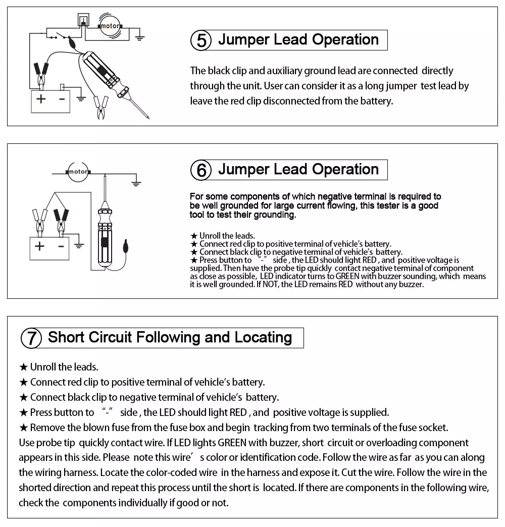 AUTOOL BT160 jumper lead grounding test and short circuit following instruction image