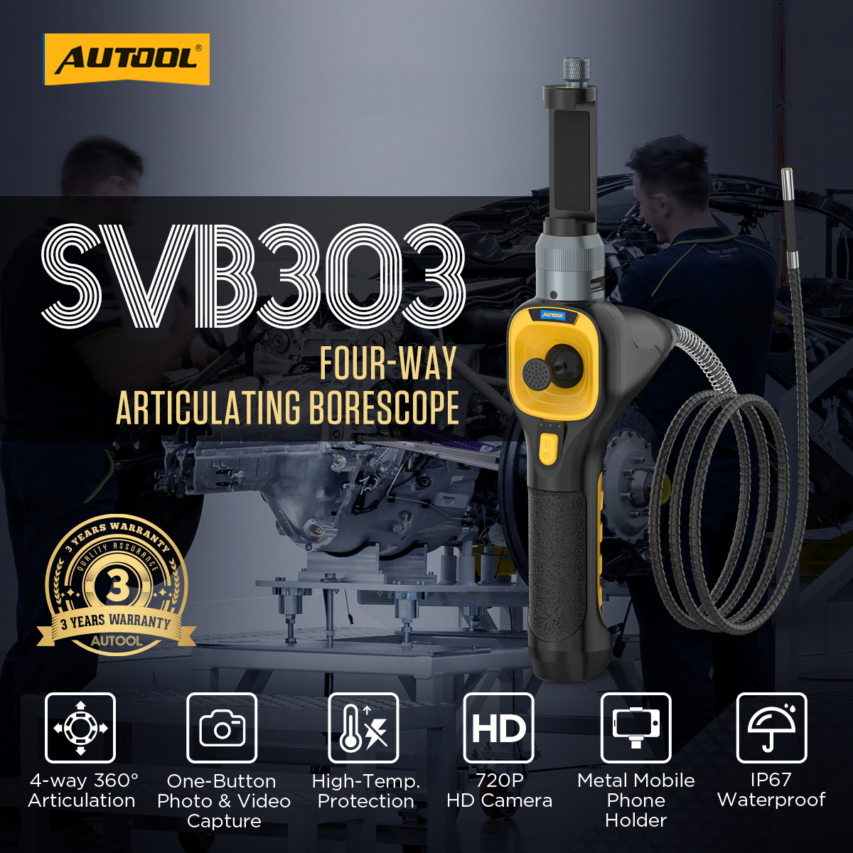 AUTOOL SVB303 four-way articulating automotive borescope main image