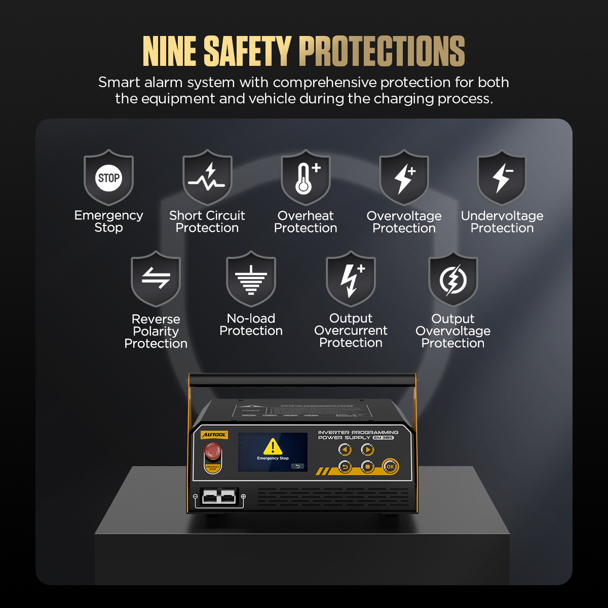 AUTOOL EM385 nine safety protections feature