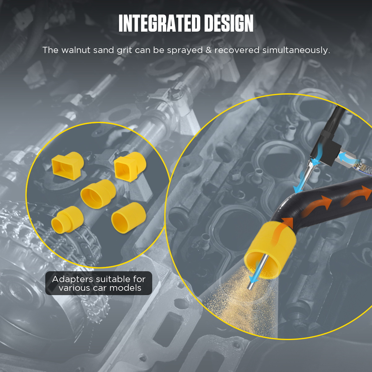 AUTOOL HTS518 integrated design sprays and recovers walnut sand grit simultaneously