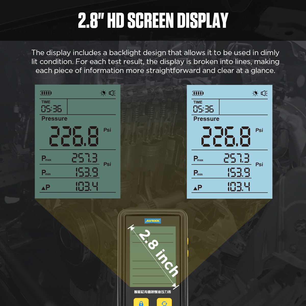 AUTOOL PT640 2.8 inch backlit screen feature image