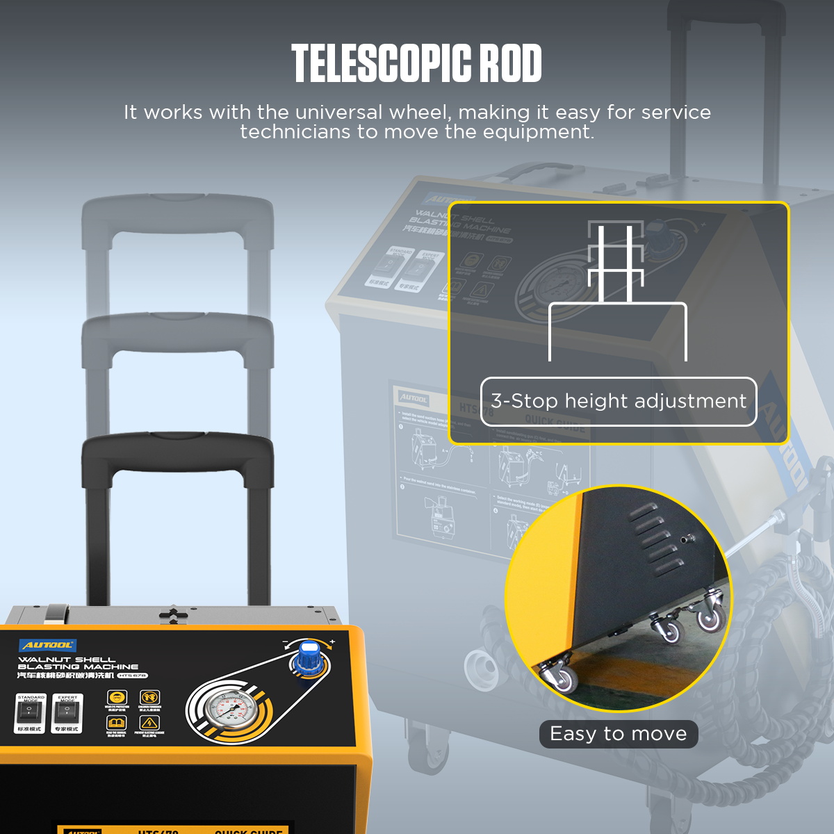 AUTOOL HTS678 telescopic rod and universal wheel design