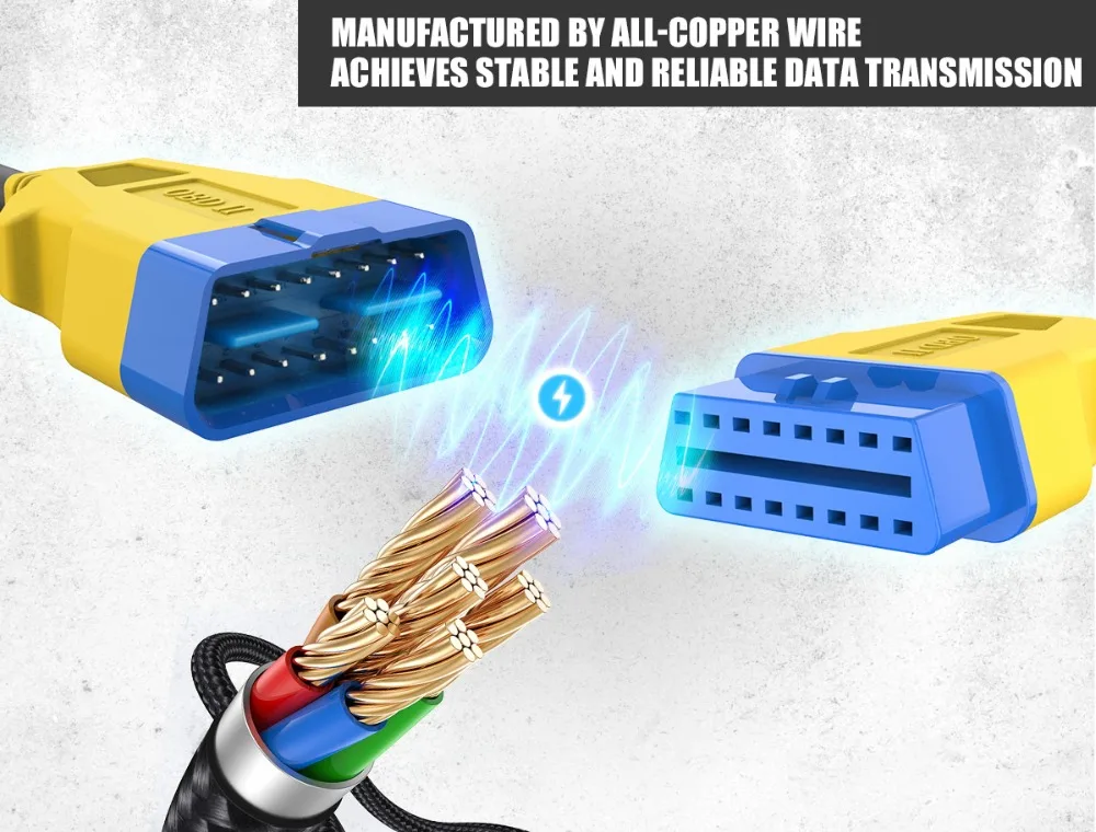 AUTOOL OBD2 extension cable pure copper wire for stable data transmission