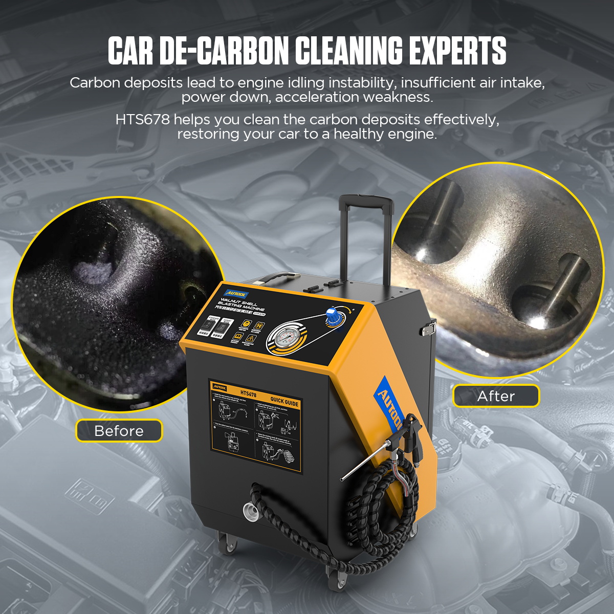 AUTOOL HTS678 car de-carbon cleaning before and after comparison