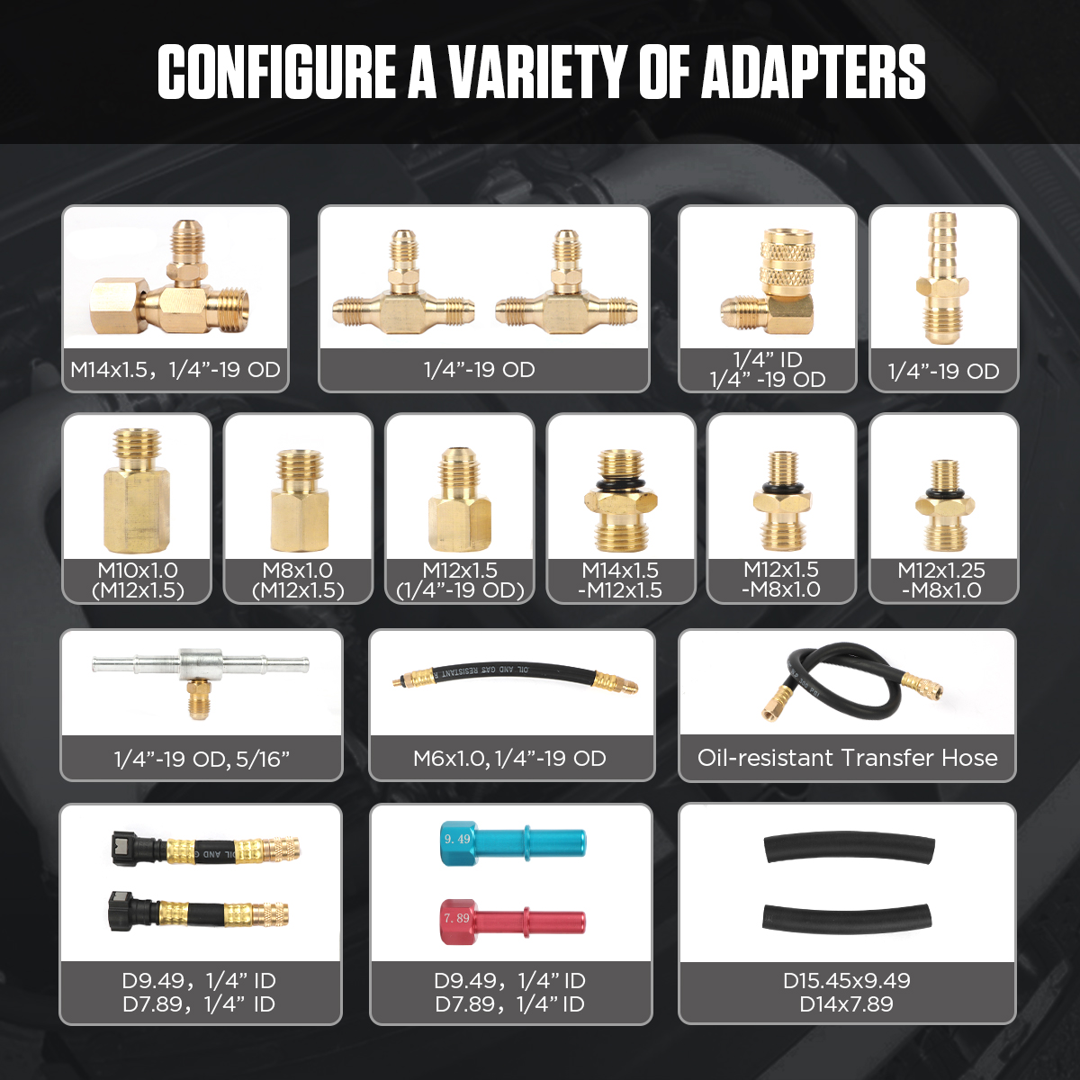AUTOOL PT630 fuel pressure gauge adapter set and connector size image