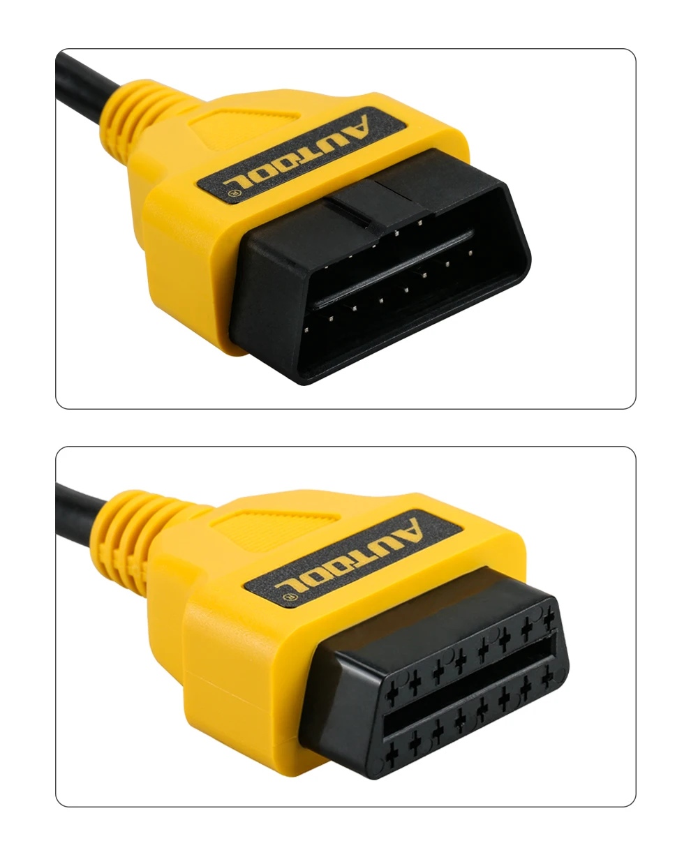 AUTOOL OBD2 extension cable male and female 16 pin connector close up