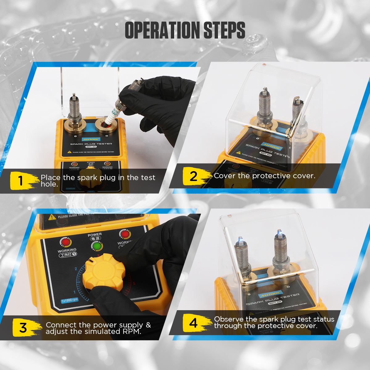 AUTOOL SPT101 operation steps for spark plug testing