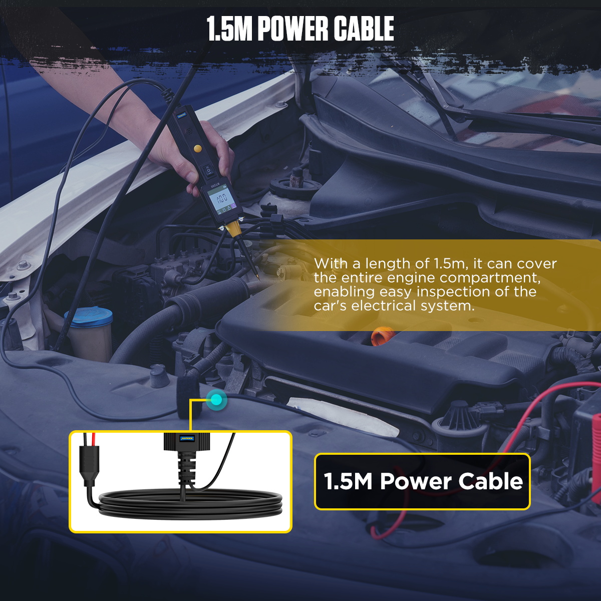 AUTOOL BT250 1.5m power cable covering the engine compartment