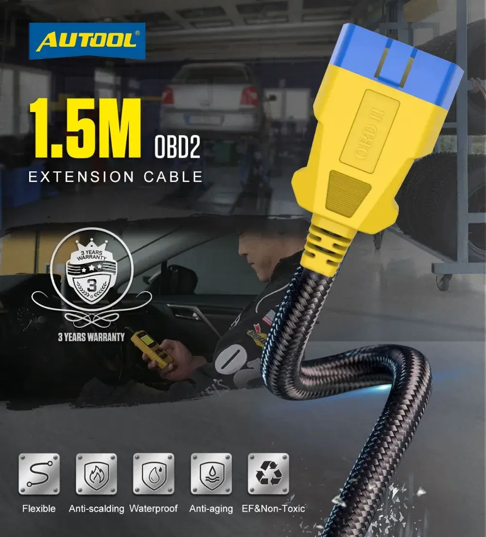 AUTOOL 1.5M OBD2 extension cable for automotive diagnostic tools