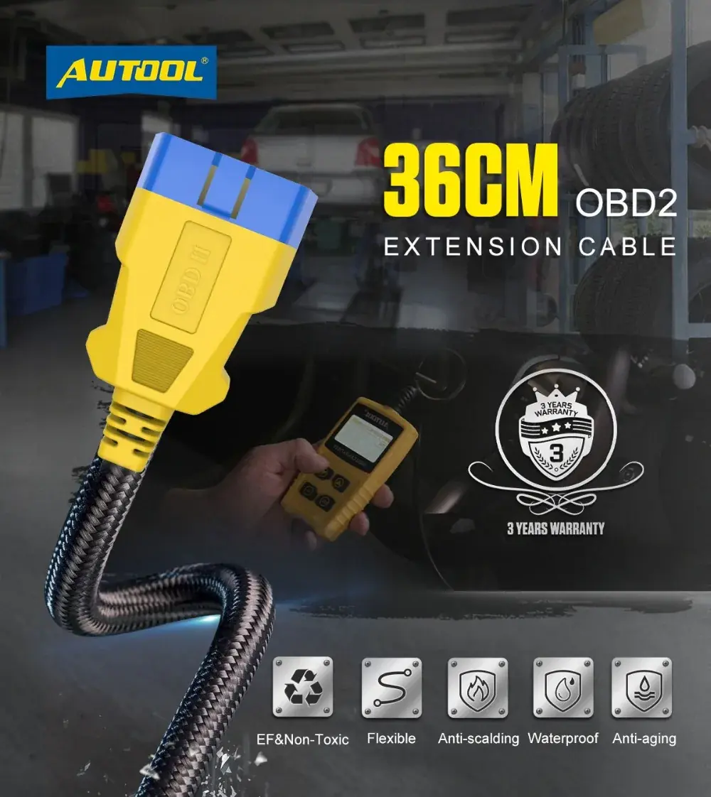 AUTOOL 36cm OBD2 reinforced nylon extension cable main product image