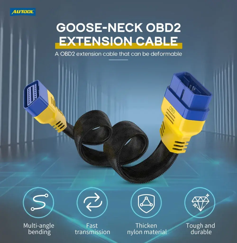 AUTOOL 60cm goose-neck OBD2 extension cable main product image