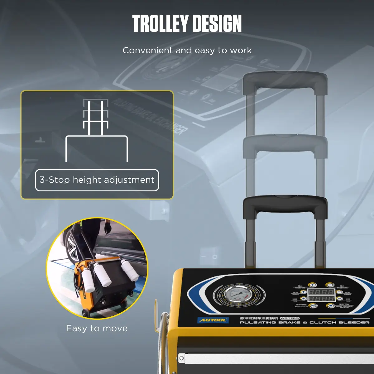 AUTOOL AST618 trolley design with three stop height adjustment